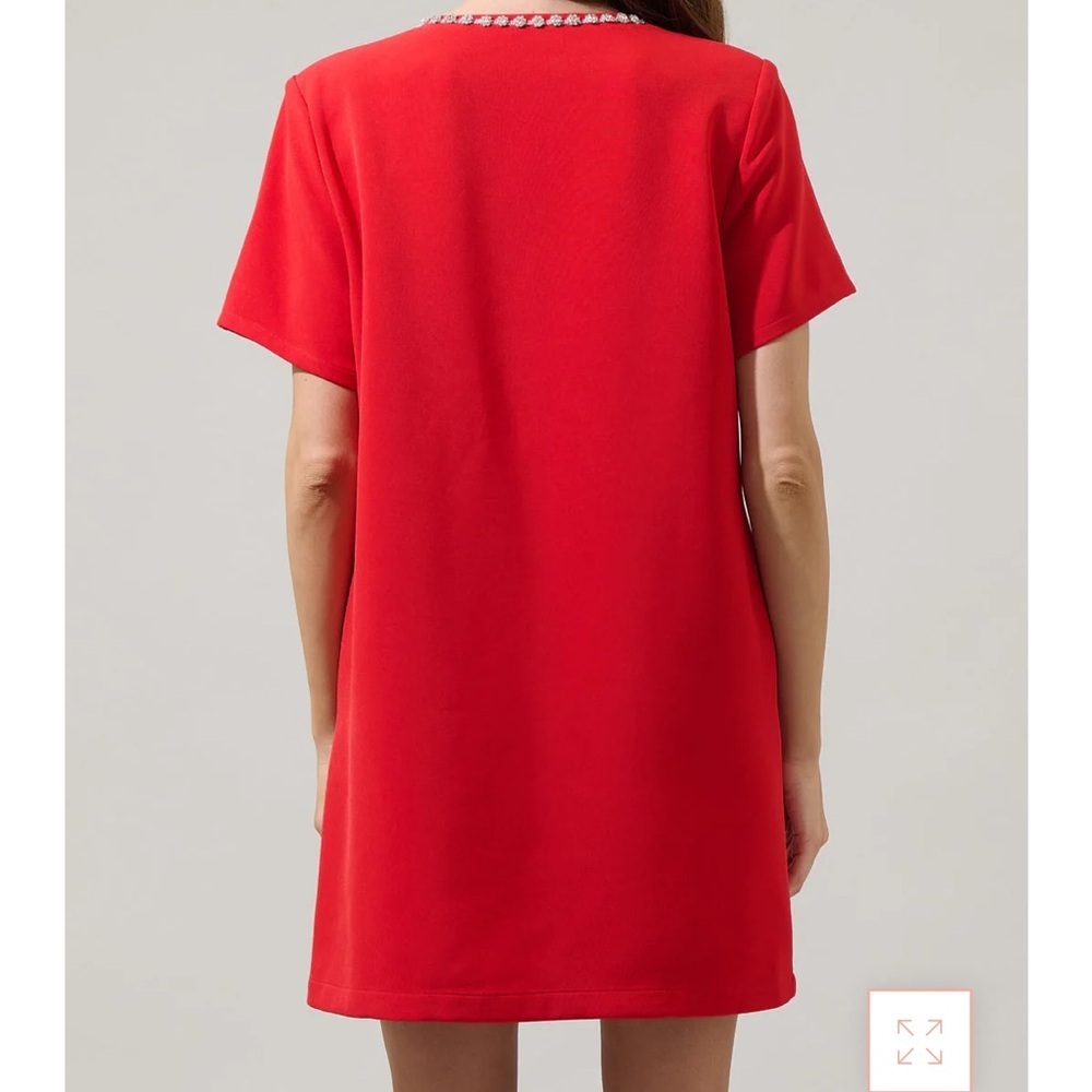 Sugarlips Stazie V-Neck Shift Mini Dress | Rhinestone Bow | Size Medium NWOT - Picture 5 of 7